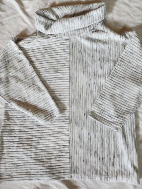 Chico’s Weekends Ribbed Knit Turtleneck Top Size 3 Neutral Relaxed Fit Cozy